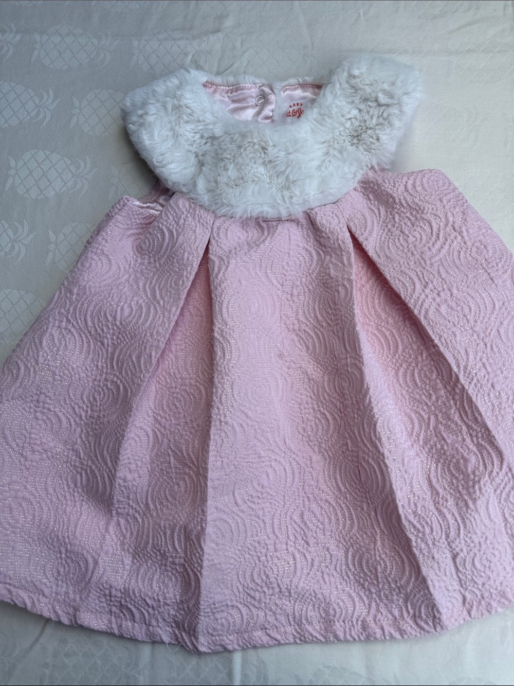 Cat & Jack Pink Textured Formal Dress with White Faux Fur Collar